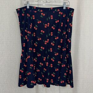 TALBOTS 14 Navy Red Green White Novelty Cherry Print Full Skirt